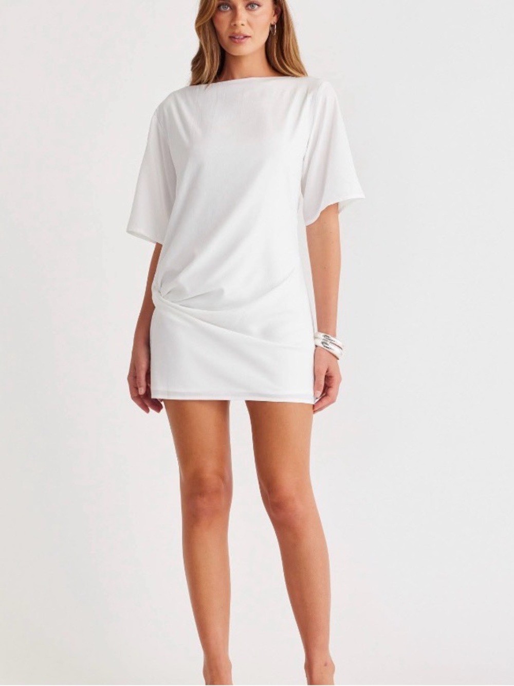 Women's White Mini Dress with Twist Detail
